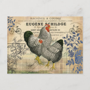 Vintages Rooster und Hen Ephemera Postkarte