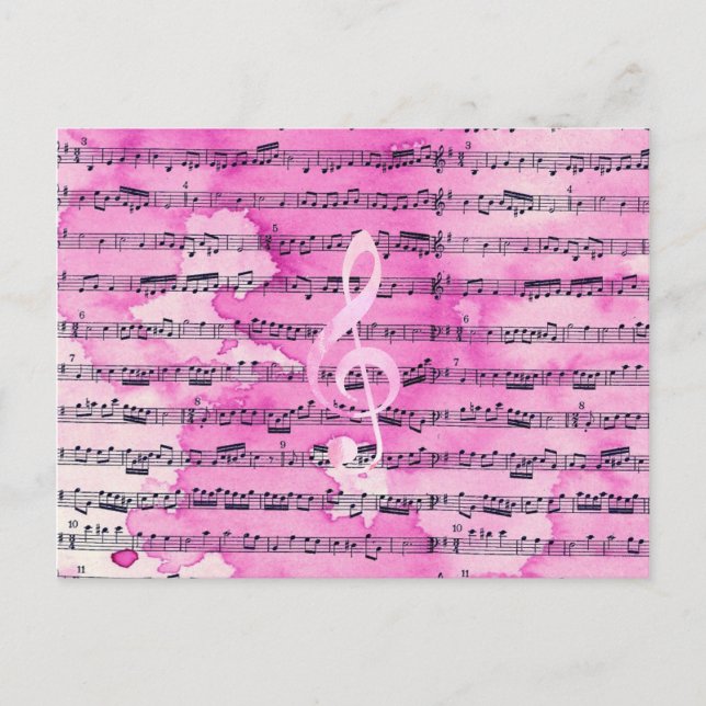 Vintages rosa Aquarellmusikblatt Postkarte (Vorderseite)