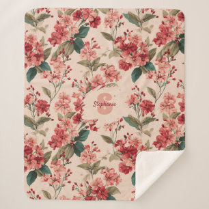 Vintages rosa Azalea Blumenmuster - Klassisches Mu Sherpadecke