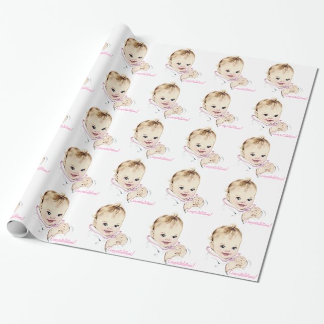 Vintages rosa Babyduschpapier Geschenkpapier (Ungerollt)
