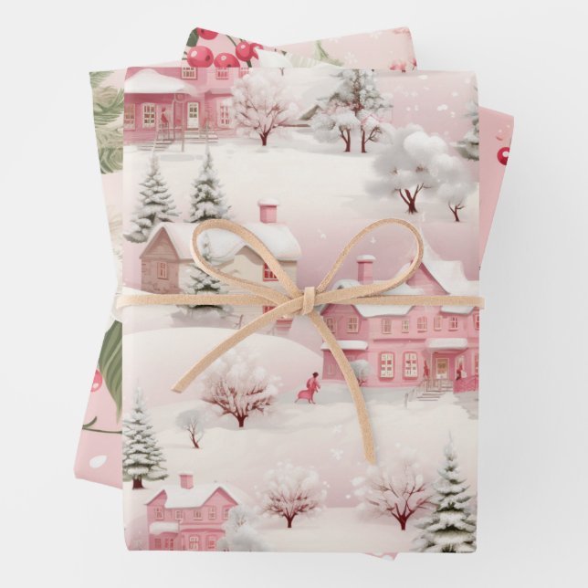 Vintages rosa Baummuster Geschenkpapier Set (Beispiel)