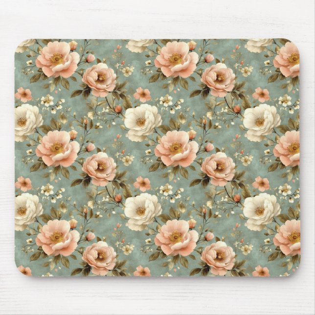 Vintages rosa Blumenmuster Mousepad (Vorne)