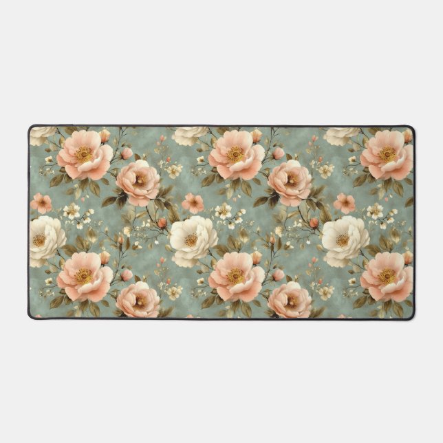 Vintages rosa Blumenmuster Schreibtischunterlage (Vorderseite)