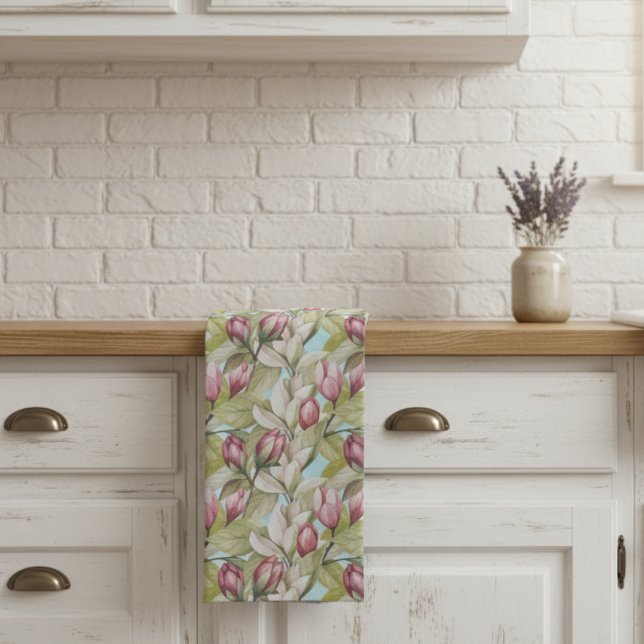 Vintages rosa Blumenmuster und Leaf-Muster Geschirrtuch (Von Creator hochgeladen)