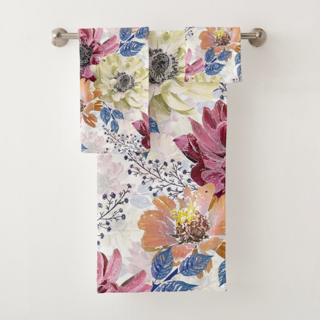 Vintages Rosa-Chrysanthemum Badhandtuch Set (Insitu)