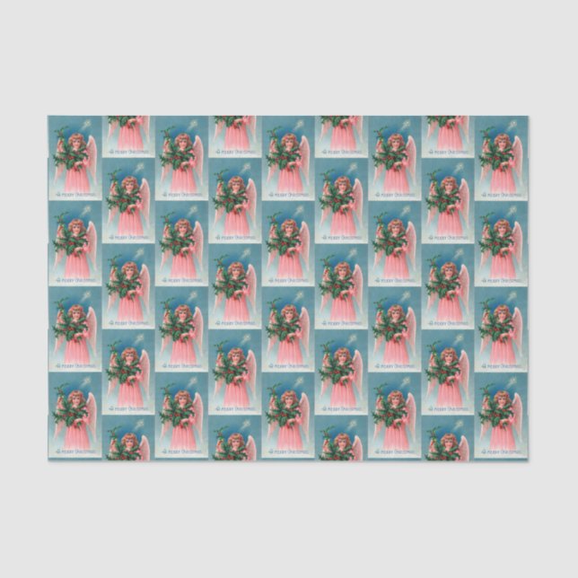 Vintages rosa Engels-Feiertags-Partygewebe Seidenpapier (Vorderseite)