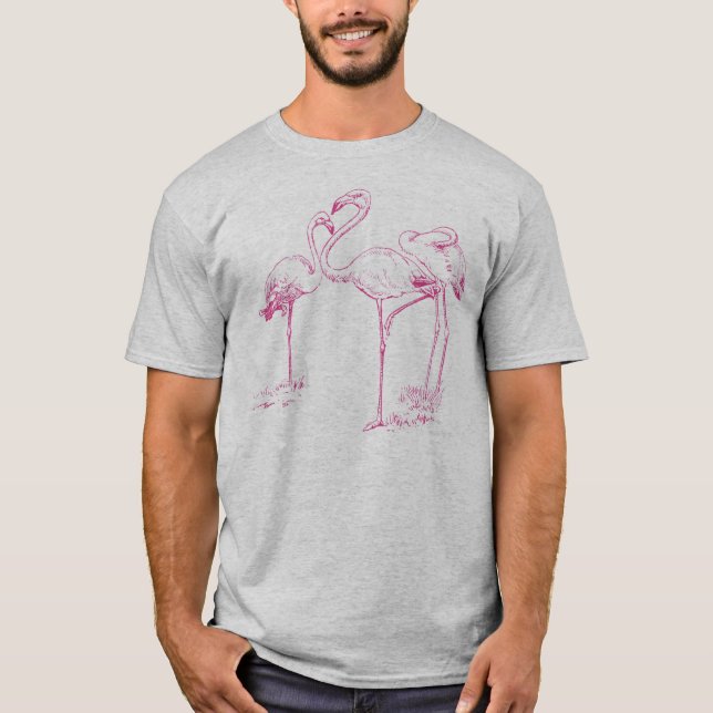 Vintages rosa Flamingo-Zeichnen T-Shirt (Vorderseite)