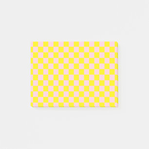 Vintages, rosa Gelb kariertes Karton Post-it Klebezettel