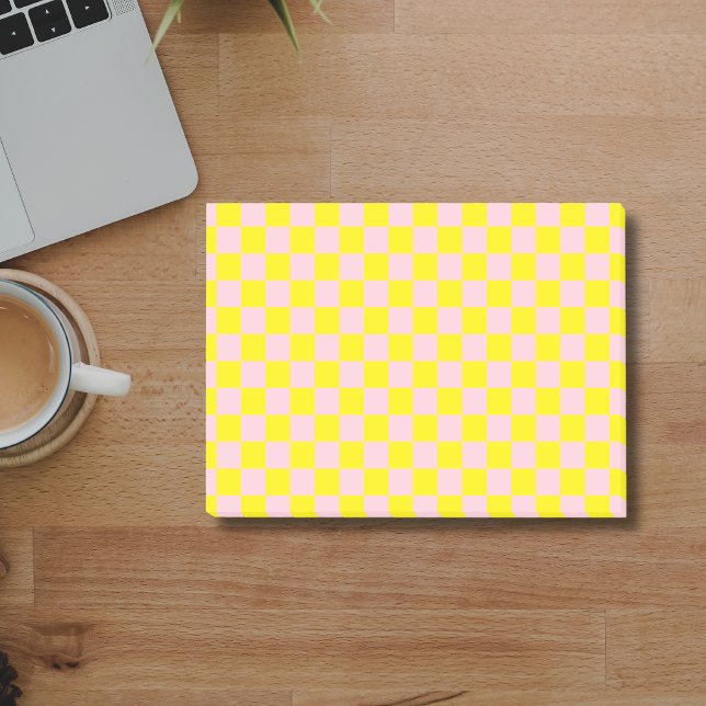 Vintages, rosa Gelb kariertes Karton Post-it Klebezettel (Von Creator hochgeladen)