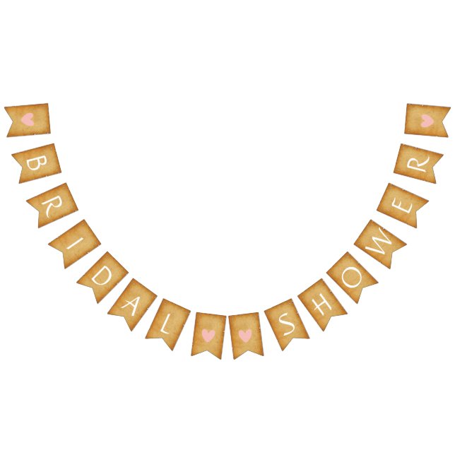 Vintages Rosa Herz Braun Brautparty Dekor Wimpelkette (Alle)