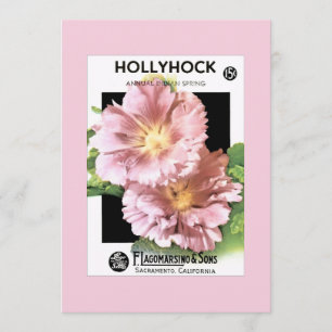 Vintages rosa Hollyhock-Samen-Paket Einladung