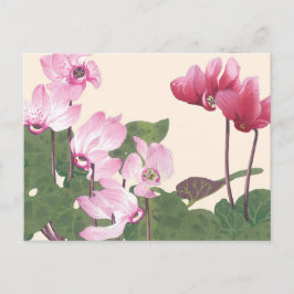 Vintages Rosa Lotus Floral Woodblock Postkarte