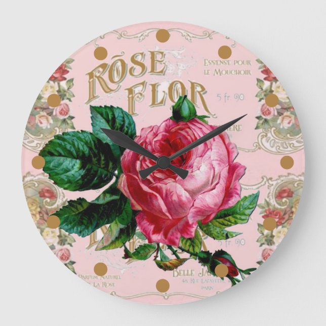 Vintages Rosa Pariser Shabby Chic Große Wanduhr (Vorderseite)