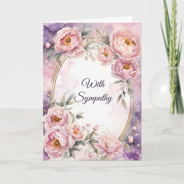 Vintages Rosa Peony Oval Beileid Karte (Vorderseite)