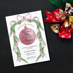 Vintages Rosa Ribbon Kraz Weihnachtsessen Party Einladung