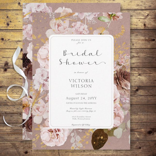 Vintages Rosa Rosa Blütenblume Brautparty Einladung (Vintage Pink Blush Floral Bridal Shower Invitation)