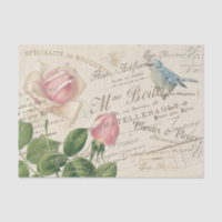 Vintages Rosa Rose Blue Bird Collage