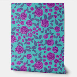 Vintages rosa Rose türkisfarbenes Muster Tapete