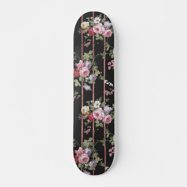 Vintages rosa Rosen-Imitat-Rosengold stripes Skateboard (Vorne)