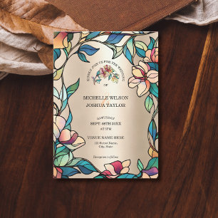 Vintages Rosa Türkis Gestaltetes Glas Jugendstil Einladung