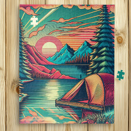 Vintages Rosa und Aquamarines Camping Puzzle
