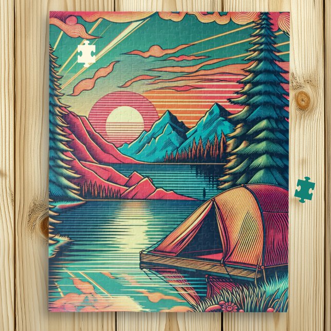 Vintages Rosa und Aquamarines Camping Puzzle (Von Creator hochgeladen)