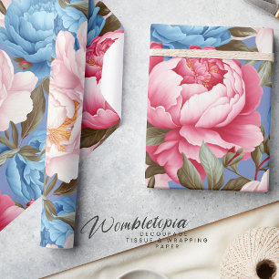 Vintages Rosa und Blaue Peonie Frühlingsblumen Geschenkpapier
