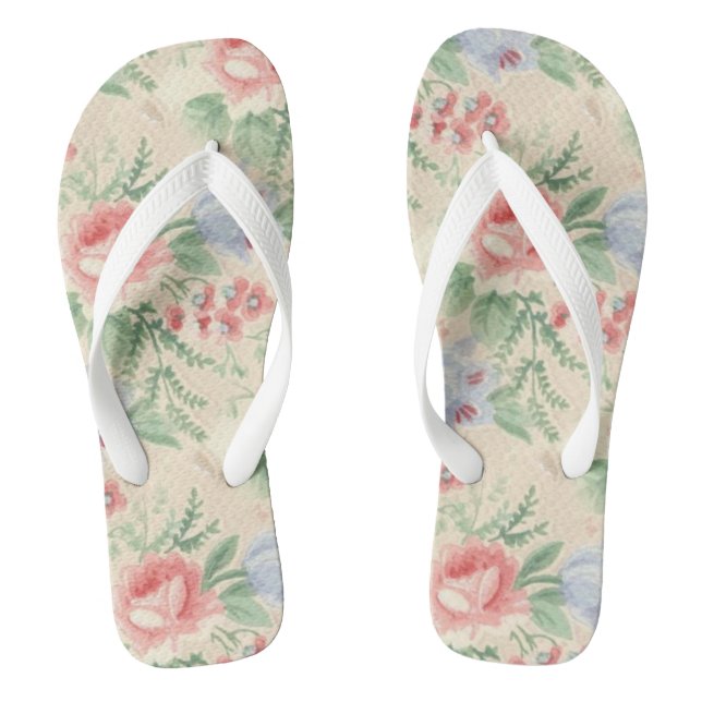 Vintages rosa und blaues Blume-Muster Flip Flops (Fußbett)