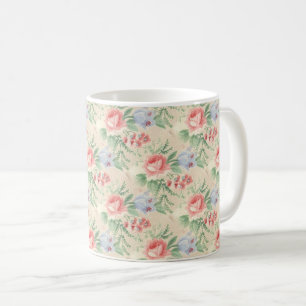 Vintages rosa und blaues Blume-Muster Kaffeetasse