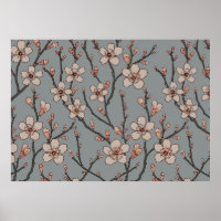 Vintages rosa und graues Blossom Muster