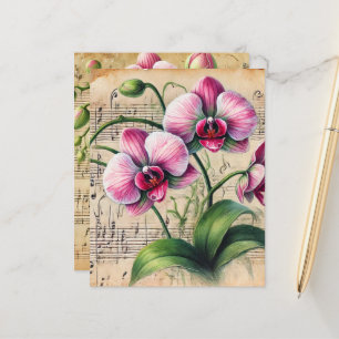 Vintages Rosa und grüne Orchideen Notenbuch