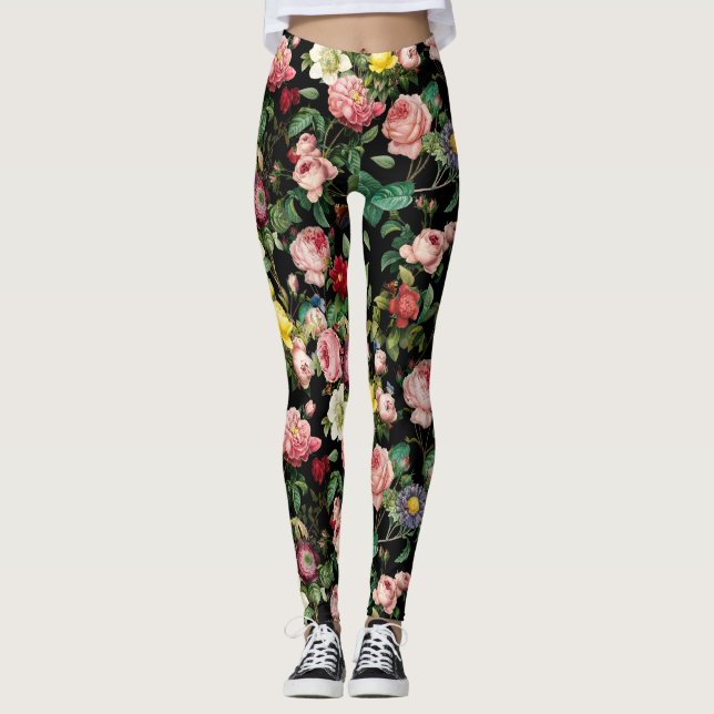 Vintages Rosa und rote Rose Leggings (Vorderseite)
