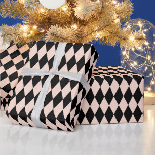 Vintages rosa und schwarzes Harlequin-Muster Geschenkpapier