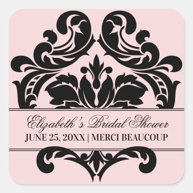 Vintages Rosa und Schwarzes Hochzeitsfest Brautpar Quadratischer Aufkleber (Vorderseite)