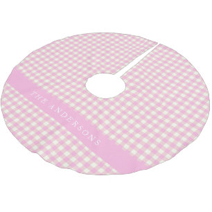 Vintages Rosa und Weiß Gingham Kariert Personalis Polyester Weihnachtsbaumdecke