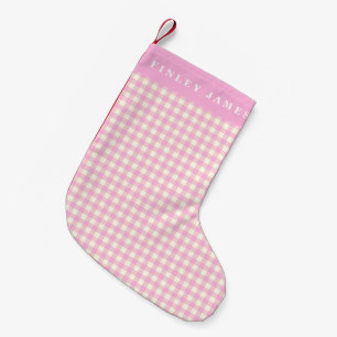 Vintages Rosa und Weiß Gingham Kariert Personalisi Kleiner Weihnachtsstrumpf