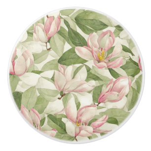 Vintages Rosa und Weiße Magnolien Keramikknauf