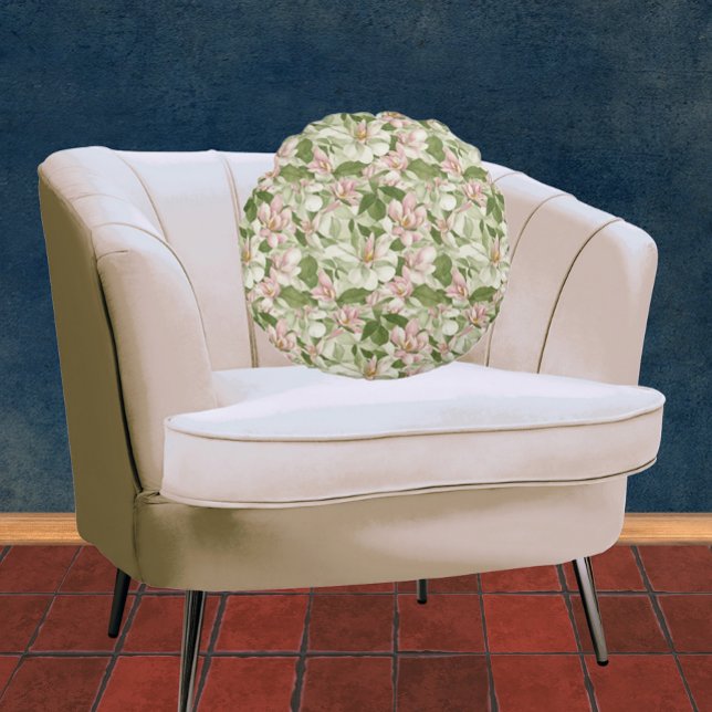 Vintages Rosa und weiße Magnolien Rundkissen Rundes Kissen (Von Creator hochgeladen)