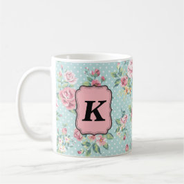 Vintages Rosen-Muster mit Monogramm Kaffeetasse