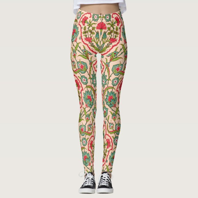 Vintages Rot-Grün-Arabisches Blumenmuster Leggings (Vorderseite)