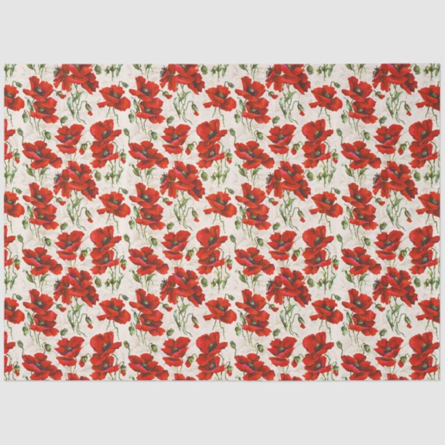 Vintages Rot Mohn Design Jugendstil Seidenpapier (Vorderseite)