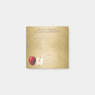 Vintages rote und goldene Apfel-mit Monogramm Gold Post-it Klebezettel