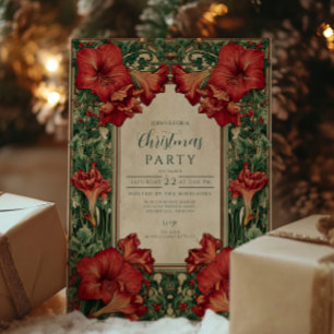 Vintages Rotes Amaryllis Botanisches Weihnachtsfes Einladung