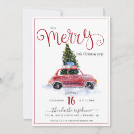 Vintages Rotes Auto mit Weihnachtsbaum Einladung