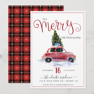 Vintages Rotes Auto mit Weihnachtsbaum Einladung