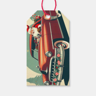Vintages rotes Auto & Santa Geschenkanhänger