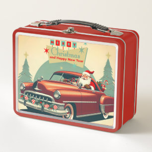 Vintages rotes Auto & Santa Metall Brotdose