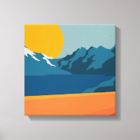 Vintages Rotes & Blaues Gebirge Kunst, Dichtung un