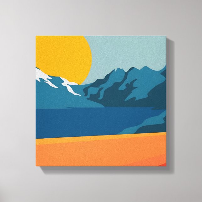 Vintages Rotes & Blaues Gebirge Kunst, Dichtung un Leinwanddruck (Vorderseite)