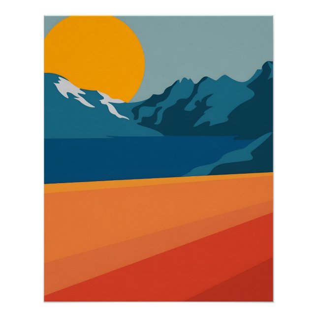 Vintages Rotes & Blaues Gebirge Kunst, Dichtung un Poster (Vorderseite)